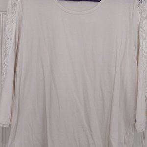 Denim & Co. Scoop Neck Knit Top with Lace Sleeve Detail XL